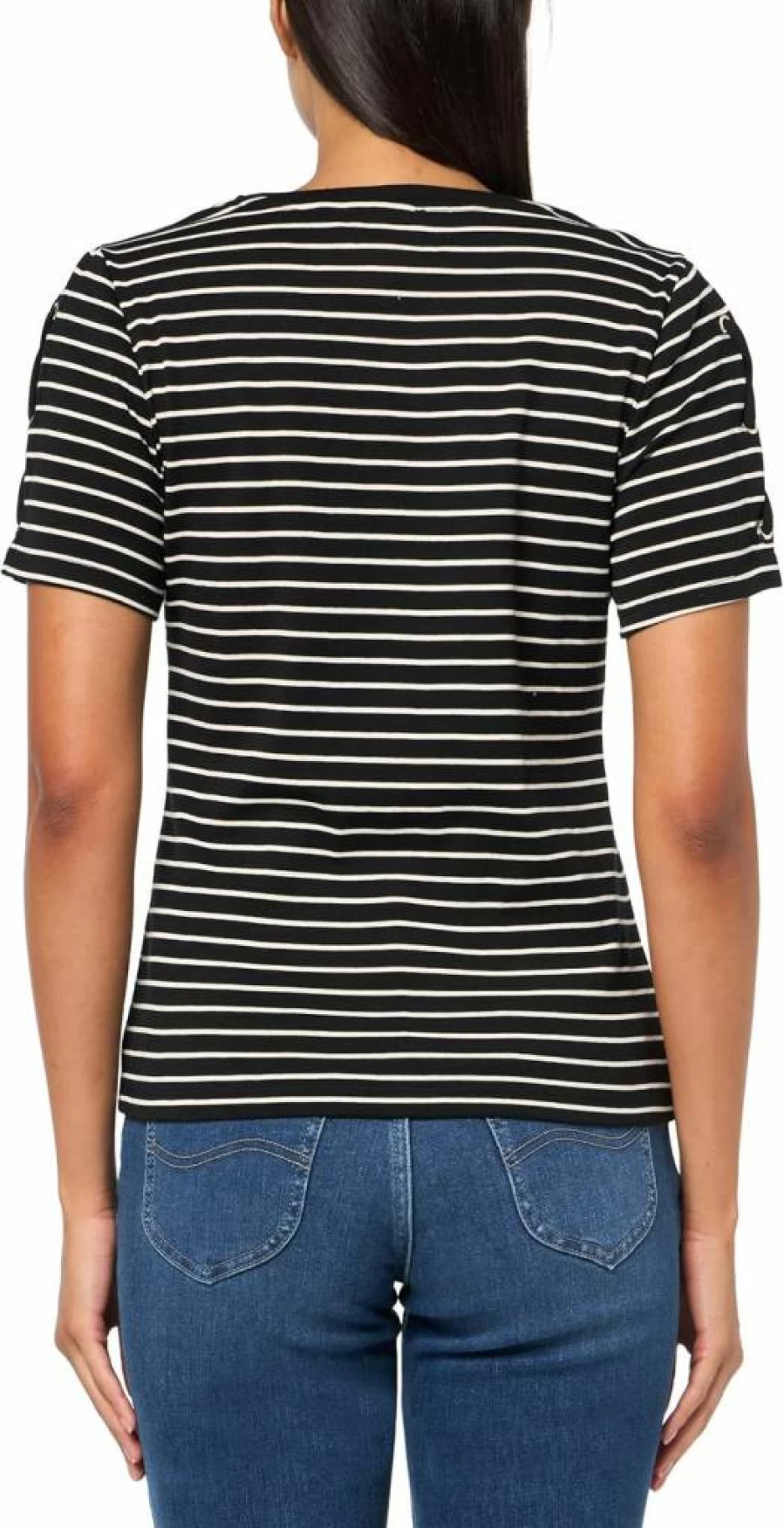 Nautica Women's Cotton Crewneck T-Shirt with Lace-Up Sleeve Detail - Casual Short Sleeve Top