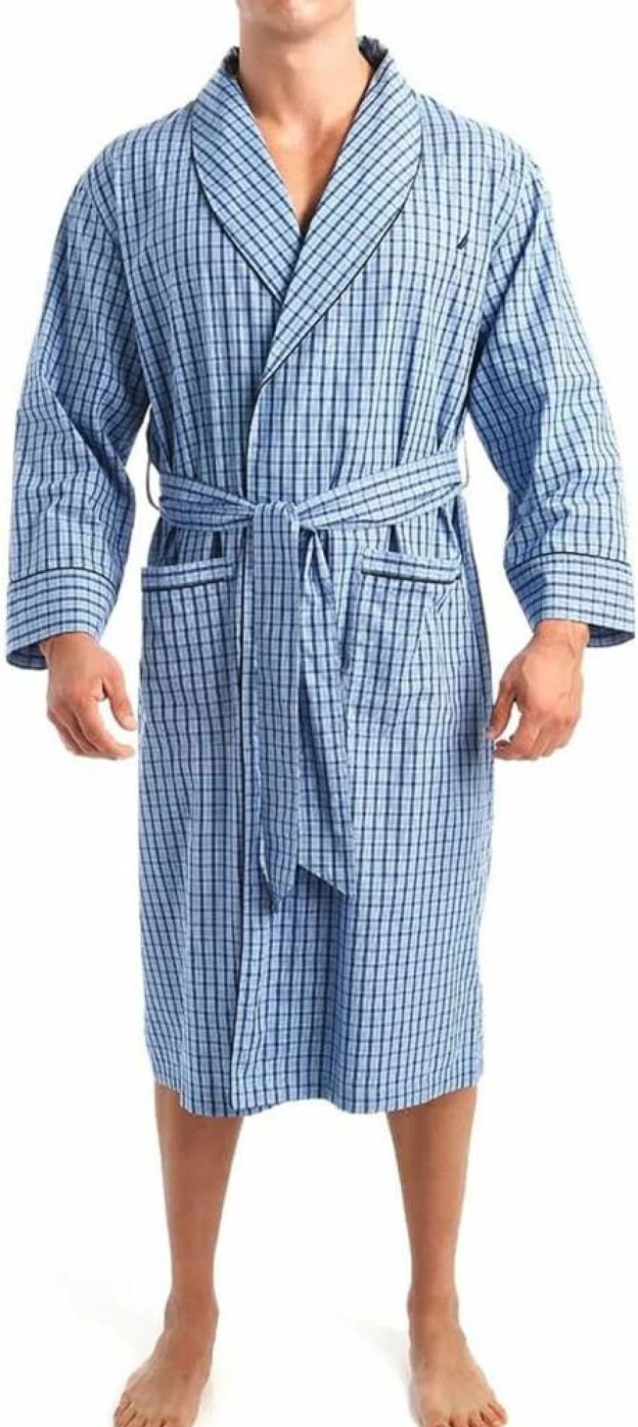 Nautica Men's Lightweight Cotton Long Sleeve Robe - Comfortable Woven Loungewear for Relaxation