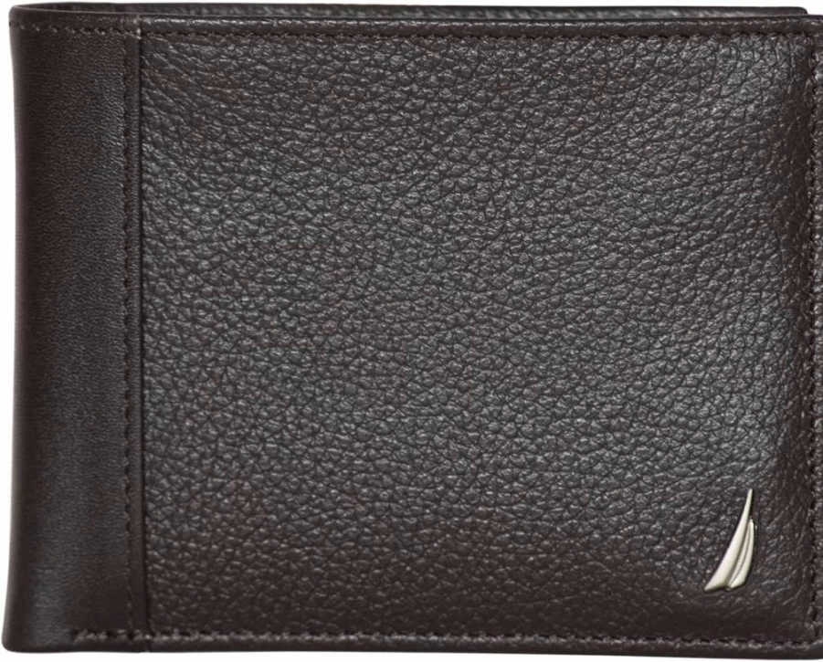 Nautica Men's RFID Blocking Bifold Leather Wallet with ID Window & Multiple Card Slots - Durable & Stylish Design