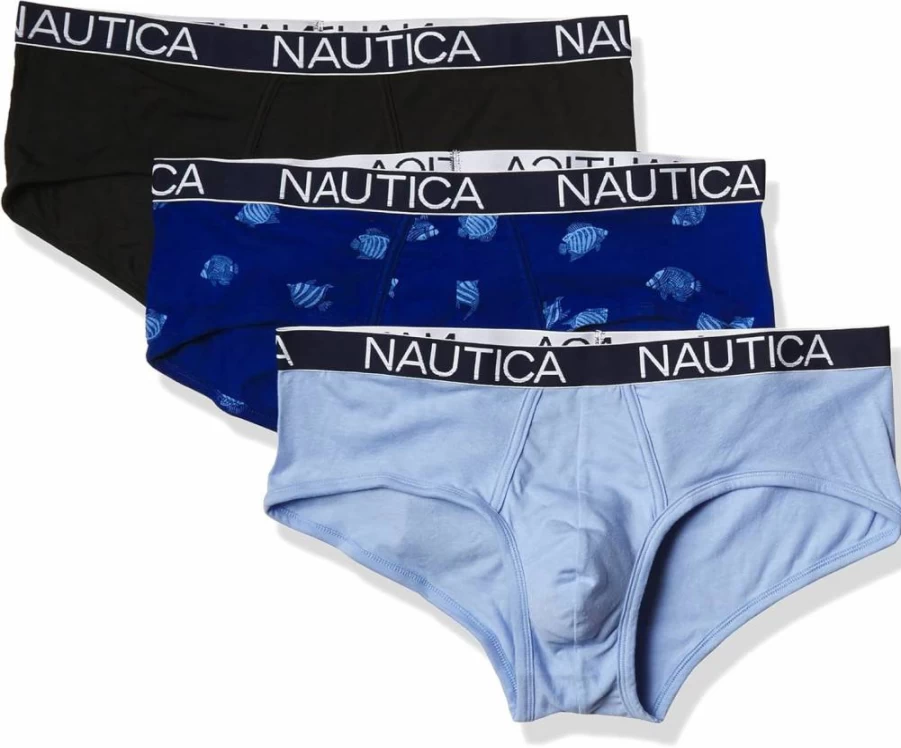 Nautica Men's 3 Pack Stretch Cotton Briefs - Soft Comfortable Underwear for Everyday Wear