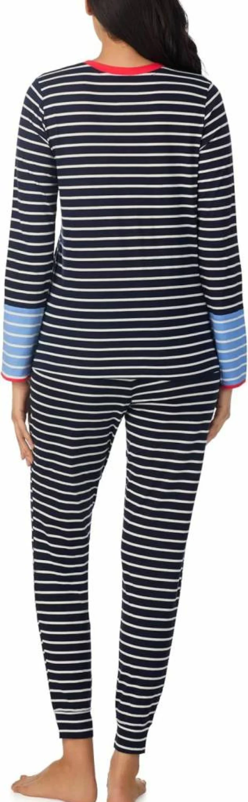 Nautica Women's Lightweight Striped Cotton Pajama Set - Long Sleeve Crewneck Shirt & Jogger Pants