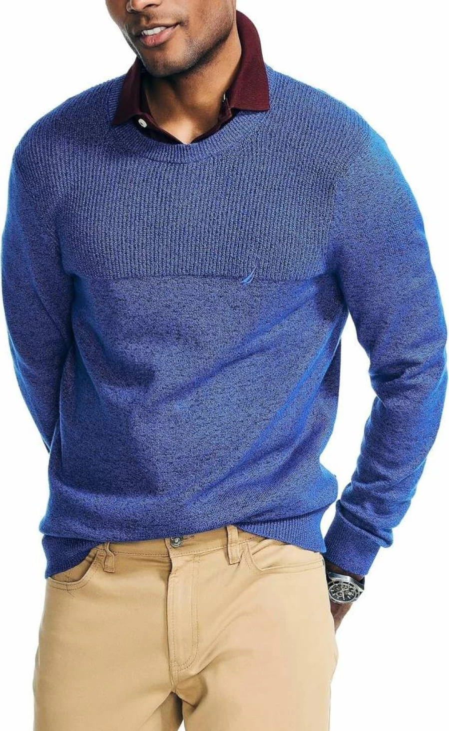 Nautica Men's Sustainable Textured Knit Crewneck Sweater – Eco-Friendly Casual Pullover