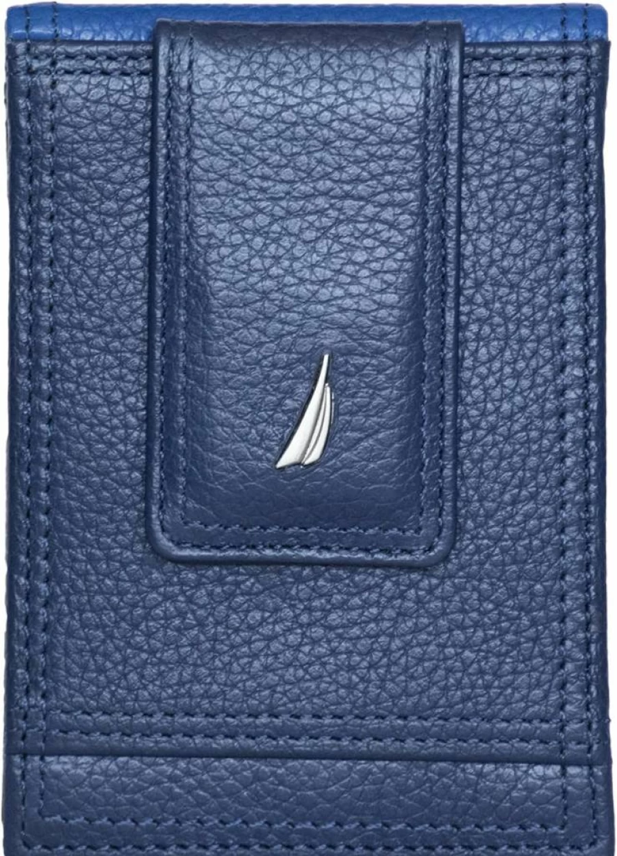 Nautica Men's Genuine Leather Slim RFID Blocking Wallet with ID Window - Minimalist Lightweight Card Case