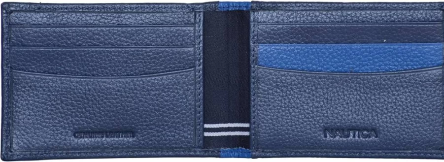 Nautica Men's Genuine Leather Slim RFID Blocking Wallet with ID Window - Minimalist Lightweight Card Case