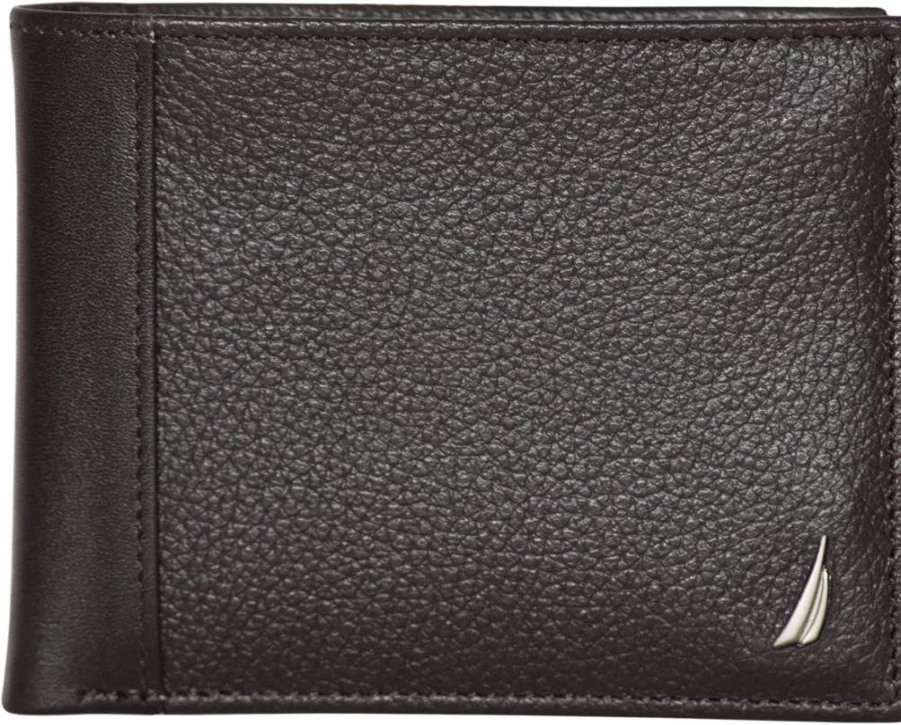 Nautica Men's RFID Blocking Bifold Leather Wallet with ID Window & Multiple Card Slots | Durable & Stylish Design