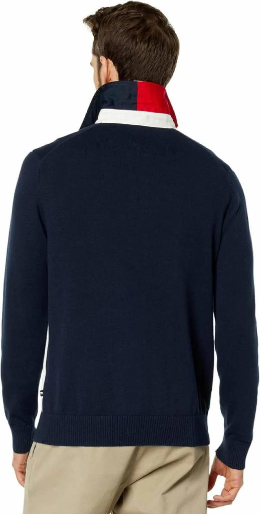 Nautica Men's Colorblock Rugby Sweater - Classic Striped Knit Pullover for Casual Wear