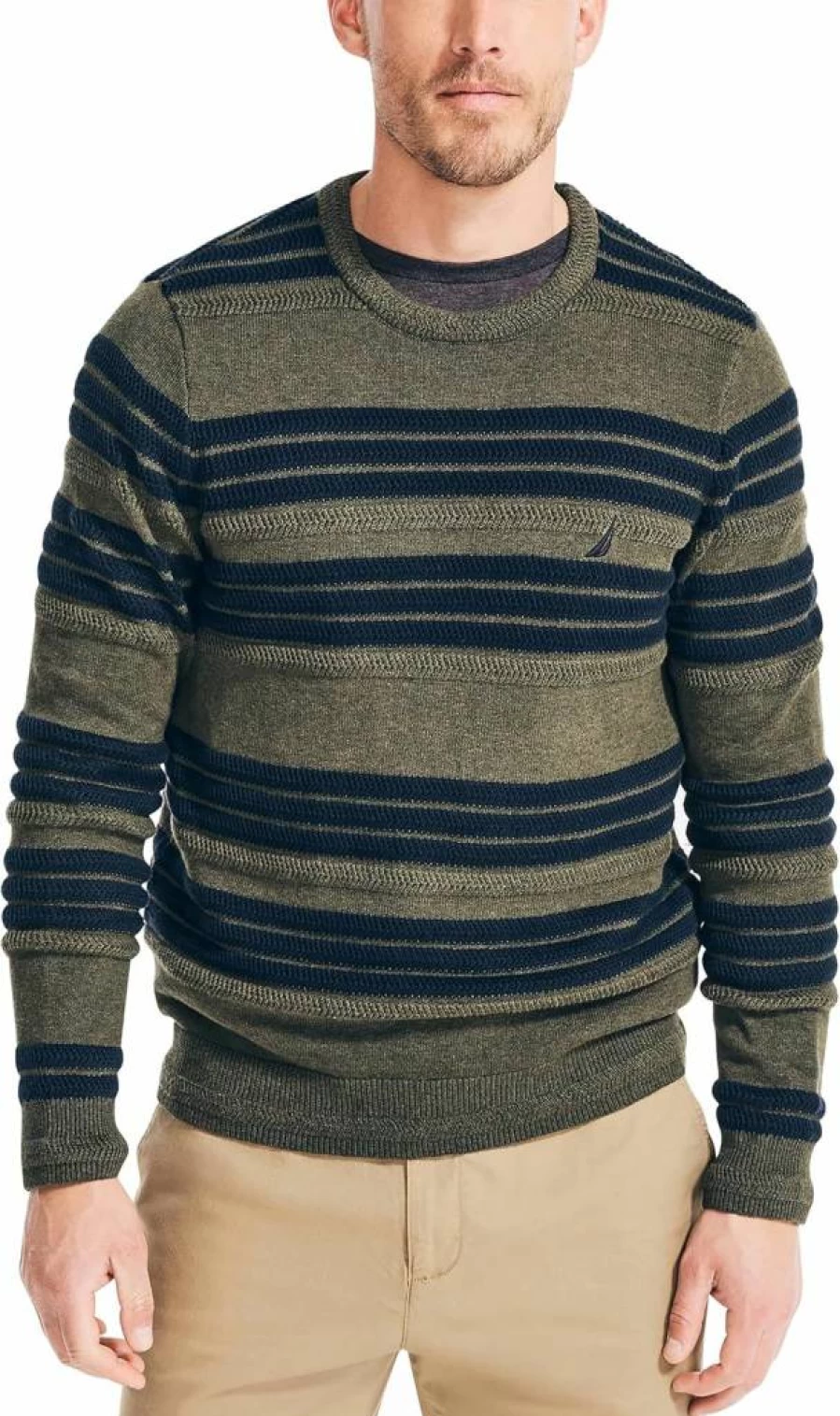 Nautica Men's Striped Knit Sweater - Soft Textured Pullover for Casual Wear