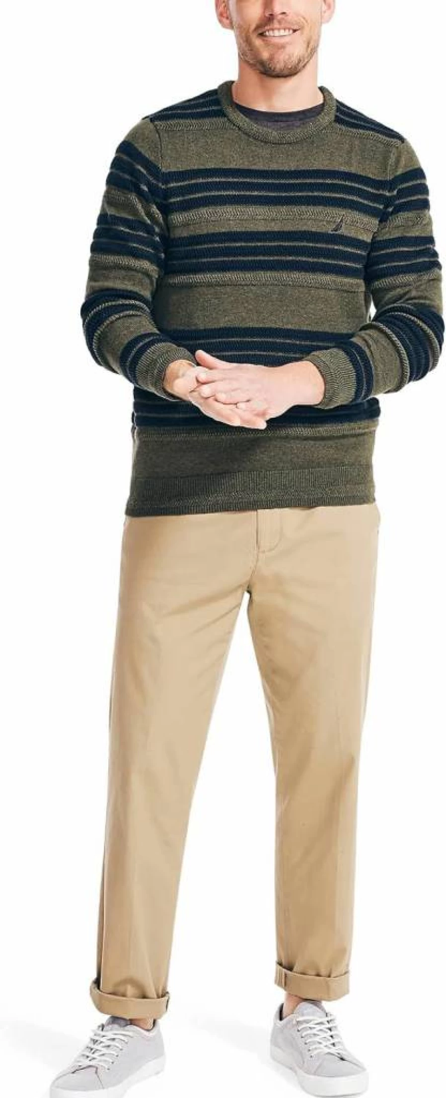 Nautica Men's Striped Knit Sweater - Soft Textured Pullover for Casual Wear