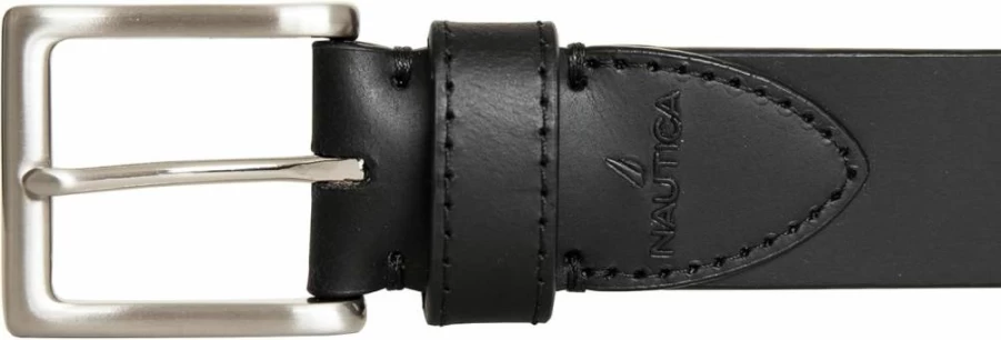 Nautica Men's Genuine Leather Belt for Casual & Dress Wear with Premium Metal Buckle