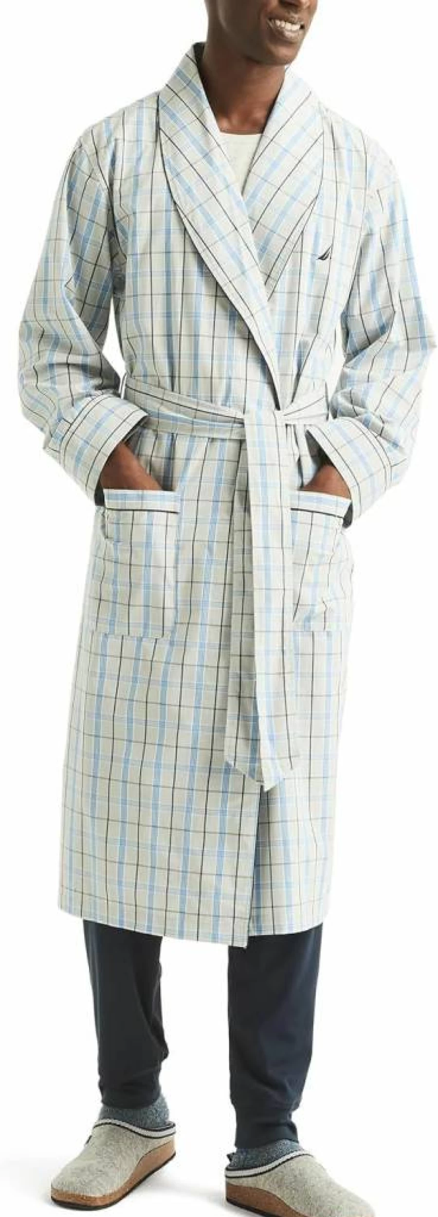 Nautica Men's Plaid Robe - Sustainable Cotton Bathrobe for Relaxation & Comfort