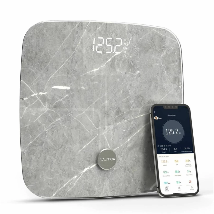 Nautica Bluetooth Smart Scale - Digital Bathroom BMI Body Fat Tracker, Syncs with App, Measures Weight, Muscle Mass, 440 lbs Capacity