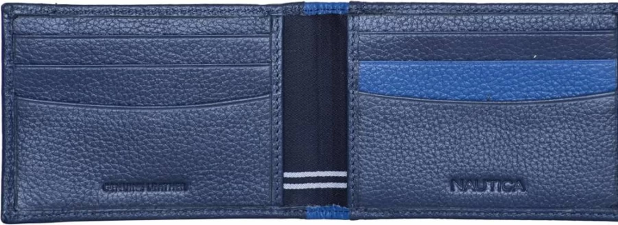 Nautica Men's Genuine Leather Slim RFID Blocking Wallet with ID Window - Minimalist Lightweight Card Case
