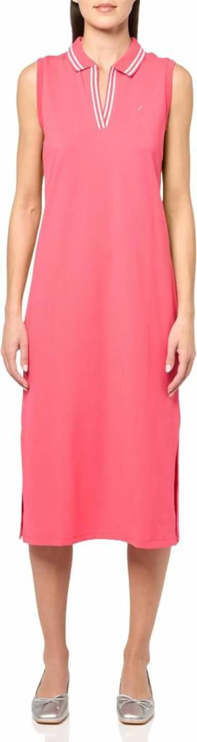 Nautica Women's Johnny Collar Striped Short Sleeve Casual Summer Dress