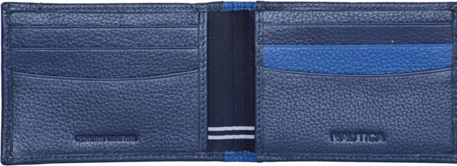 Nautica Men's Genuine Leather Slim RFID Blocking Wallet with ID Window - Minimalist Lightweight Card Holder