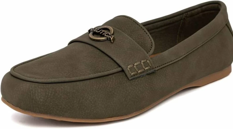 Nautica Women's Vegan Leather Penny Loafers - Slip-On Comfort with Memory Foam, Lightweight & Durable Everyday Moccasins