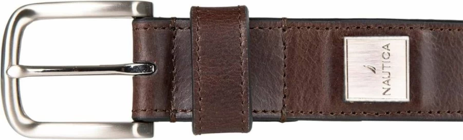 Nautica Men's Genuine Leather Belt with Metal Buckle - Classic Casual Wear for Jeans, Chinos & Khakis