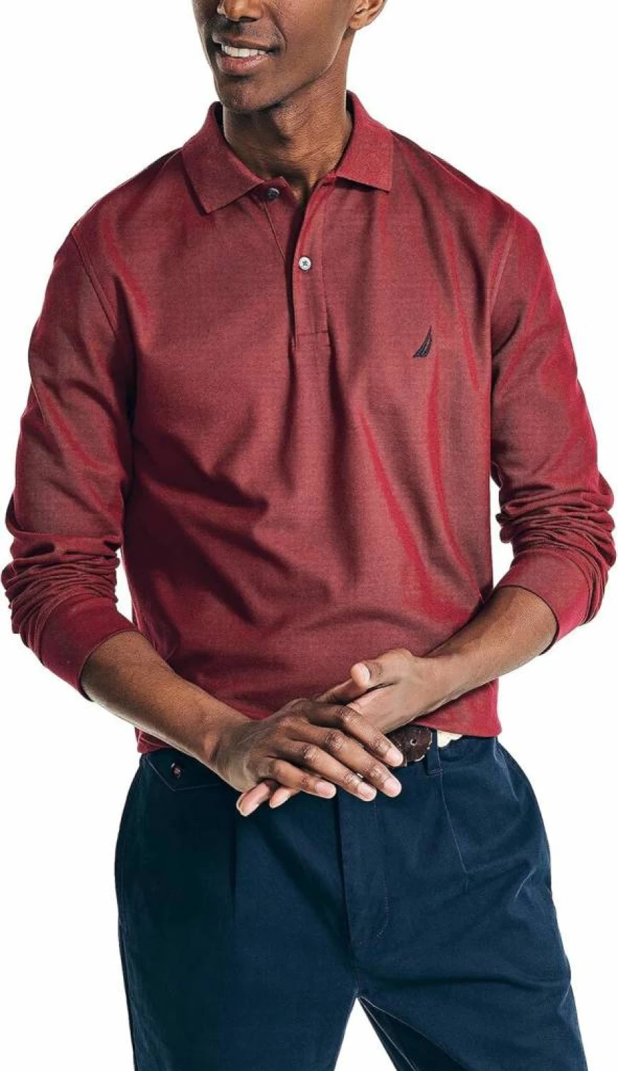 Nautica Men's Sustainable Classic Fit Long-Sleeve Deck Polo Shirt – Eco-Friendly Casual Wear