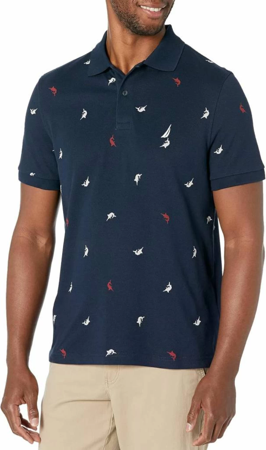 Nautica Men's Classic Fit Printed Deck Polo Shirt - Stylish Casual Navy Blue Top for Men