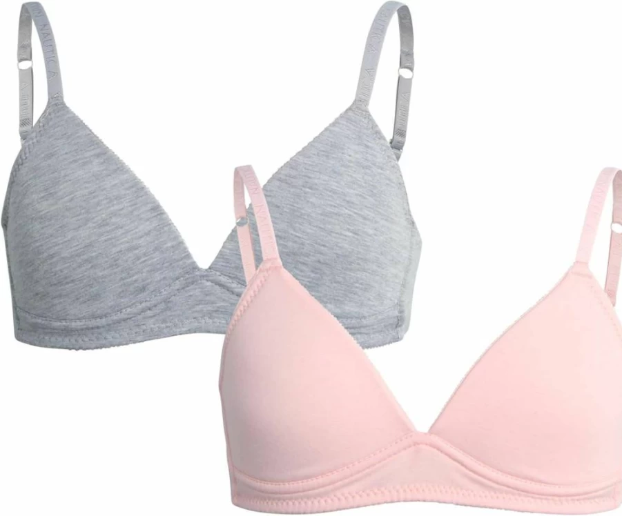 Nautica Girls Adjustable Training Bra 2-Pack/3-Pack - Soft Ribbed Molded Cup Starter Bras for Teens - Sizes 30A-36A - Comfortable A-Cup Support
