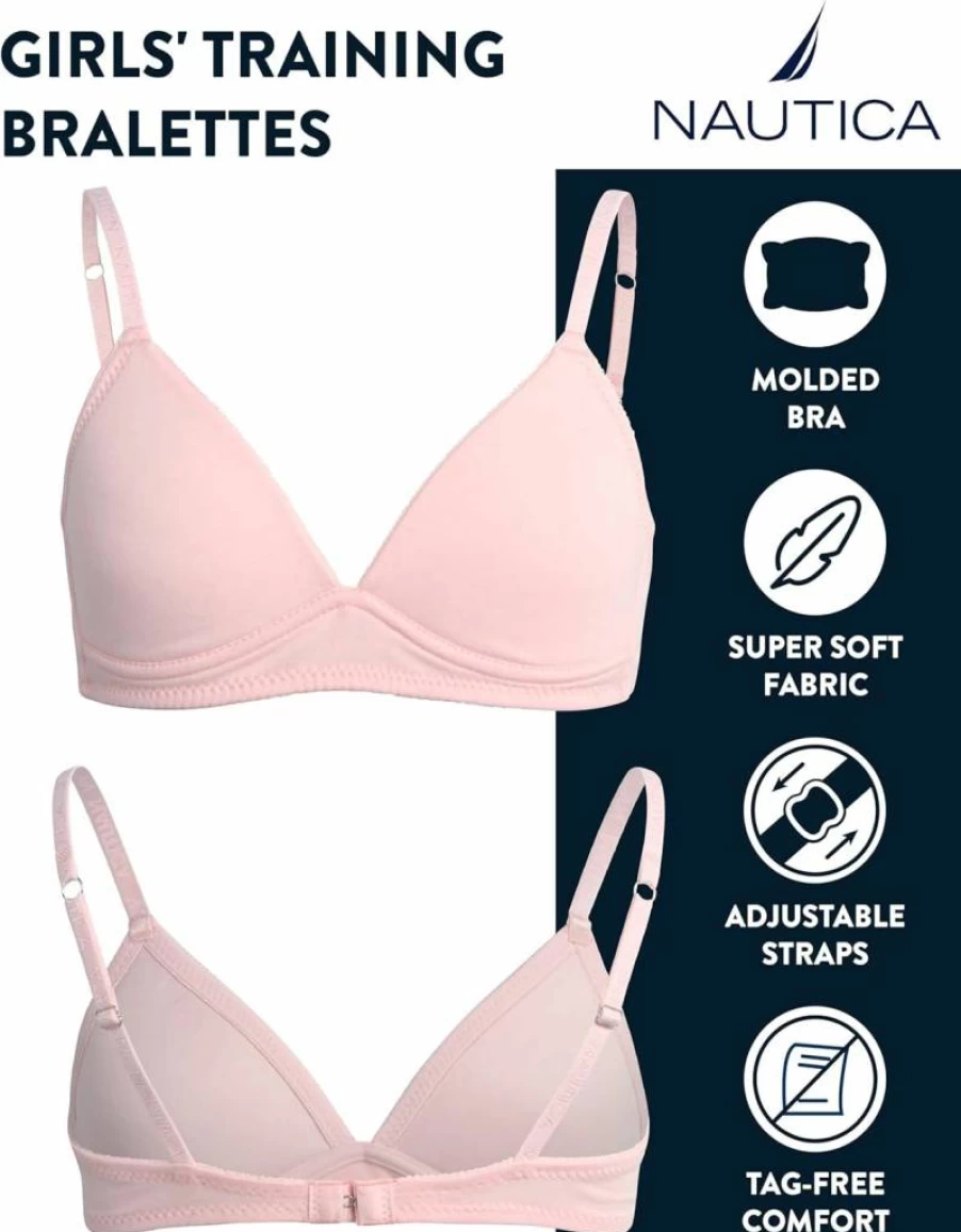 Nautica Girls Adjustable Training Bra 2-Pack/3-Pack - Soft Ribbed Molded Cup Starter Bras for Teens - Sizes 30A-36A - Comfortable A-Cup Support