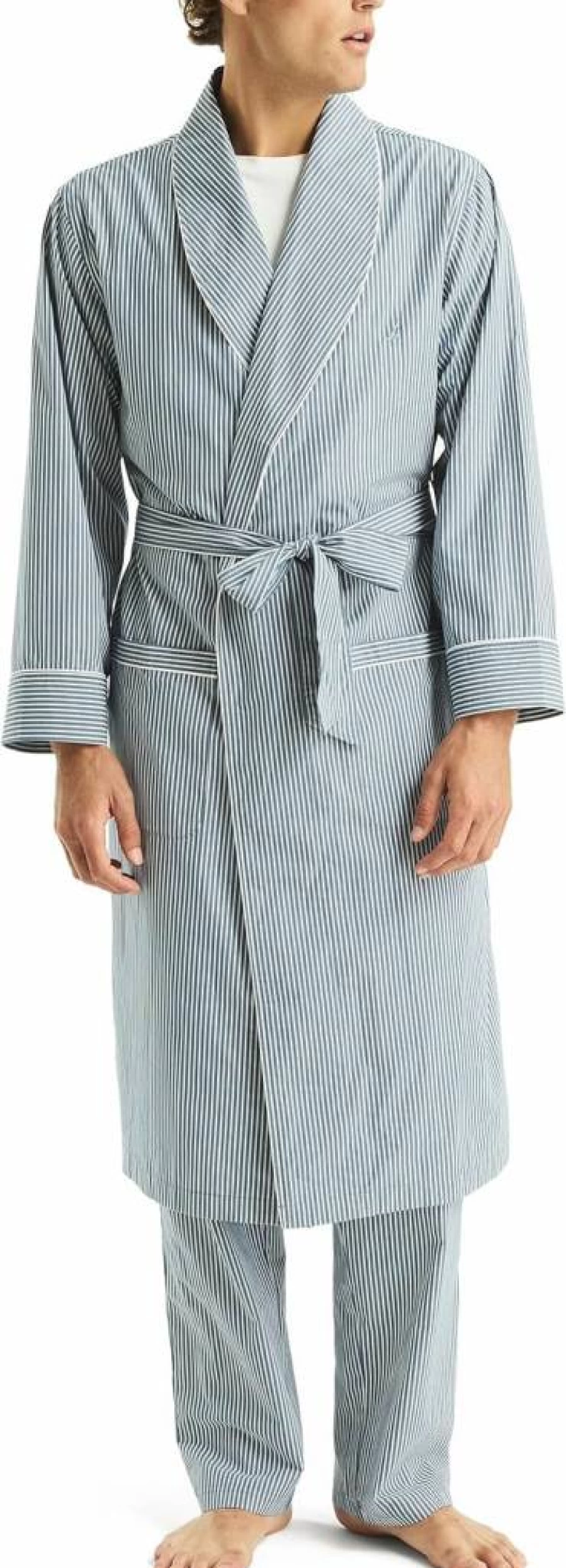 Nautica Men's Striped Robe - Sustainably Made Comfort Wear