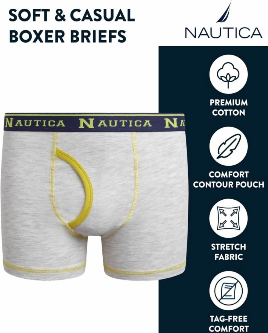 Nautica Boys' Cotton Boxer Briefs 3-Pack or 6-Pack - Stretch Comfort Underwear with Contour Pouch for Kids (Sizes 6-18)