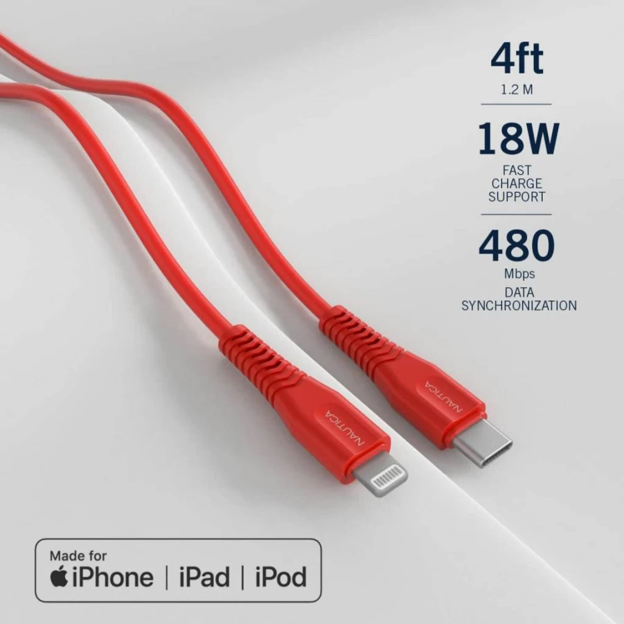 Nautica MFI Certified USB C to Lightning Cable 4FT Fast Charging Cord Compatible with iPhone 14/13/12/11/X/8, iPad, AirPods (Navy Blue)
