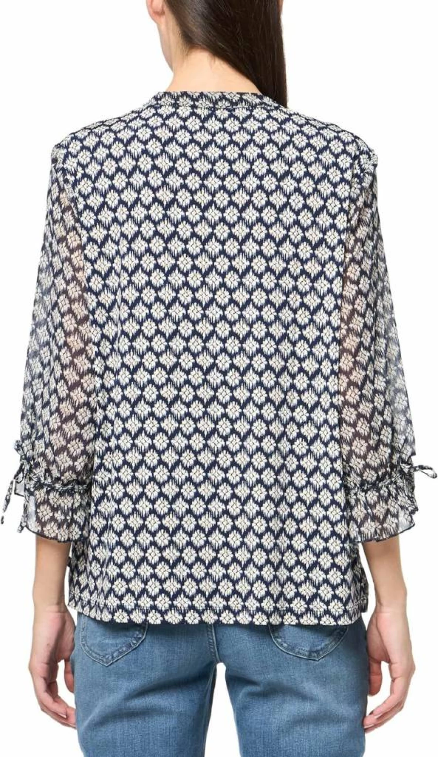 Nautica Women's Floral Print Pintuck Blouse - Stylish Mixed Media Foulard Design Top
