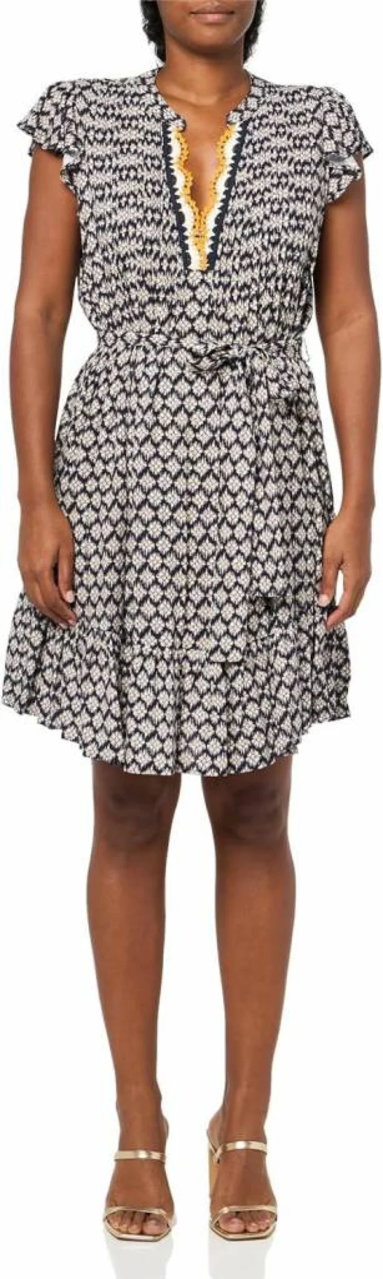 Nautica Women's Short Sleeve Popover Dress with Foulard Print - Mini Length Casual Summer Dress