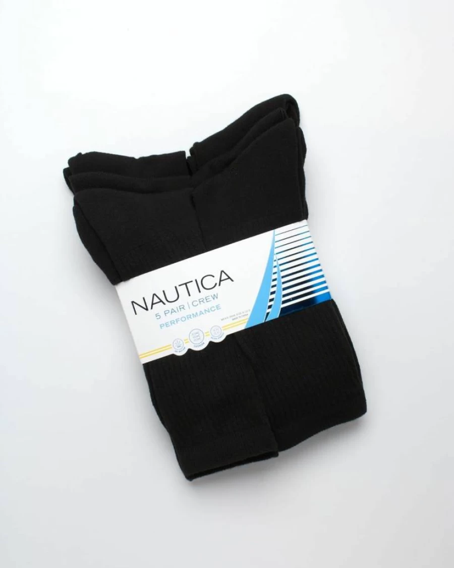 Nautica Men's Athletic Crew Socks 5-Pack - Moisture-Wicking, Cushioned, Reinforced Seams for Comfort & Durability (Sizes 6-12.5)