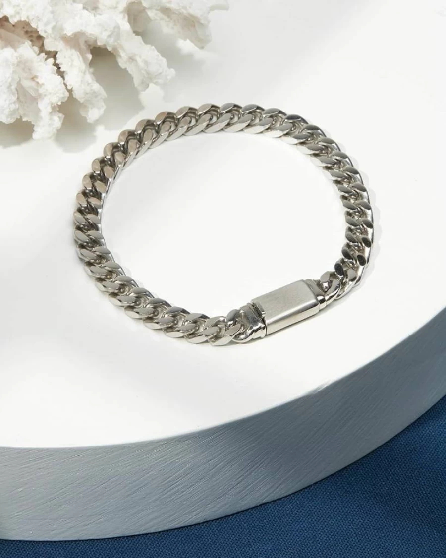 Nautica Unisex Stainless Steel Curb Link Bracelet - Oxidized Finish Men's & Women's Chain Wristband