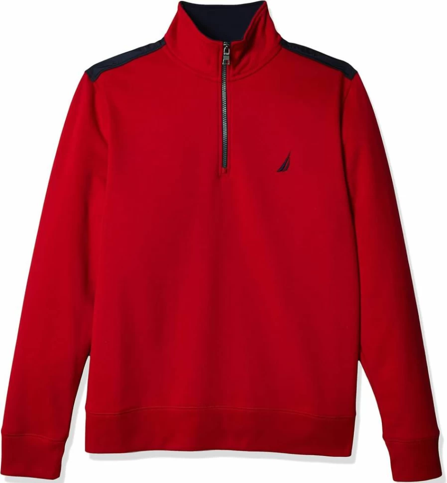 Nautica Men's Quarter Zip Fleece Pullover Sweatshirt - Comfortable & Stylish Pieced Design