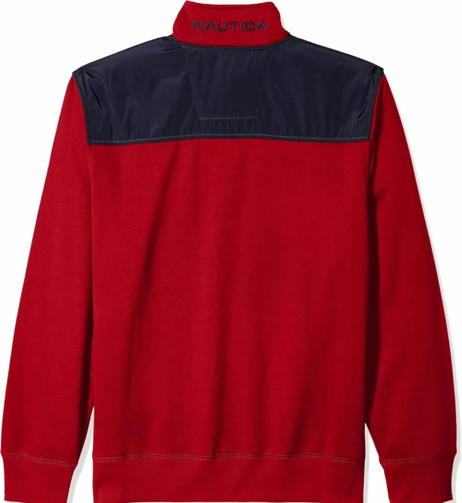 Nautica Men's Quarter Zip Fleece Pullover Sweatshirt - Comfortable & Stylish Pieced Design