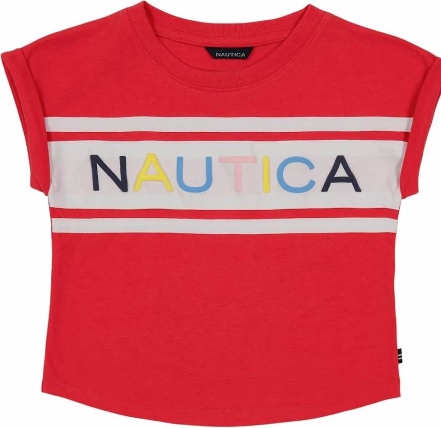 Nautica Girls' Graphic Logo Short Sleeve T-Shirt - Soft, Comfortable Casual Tee for Everyday Wear