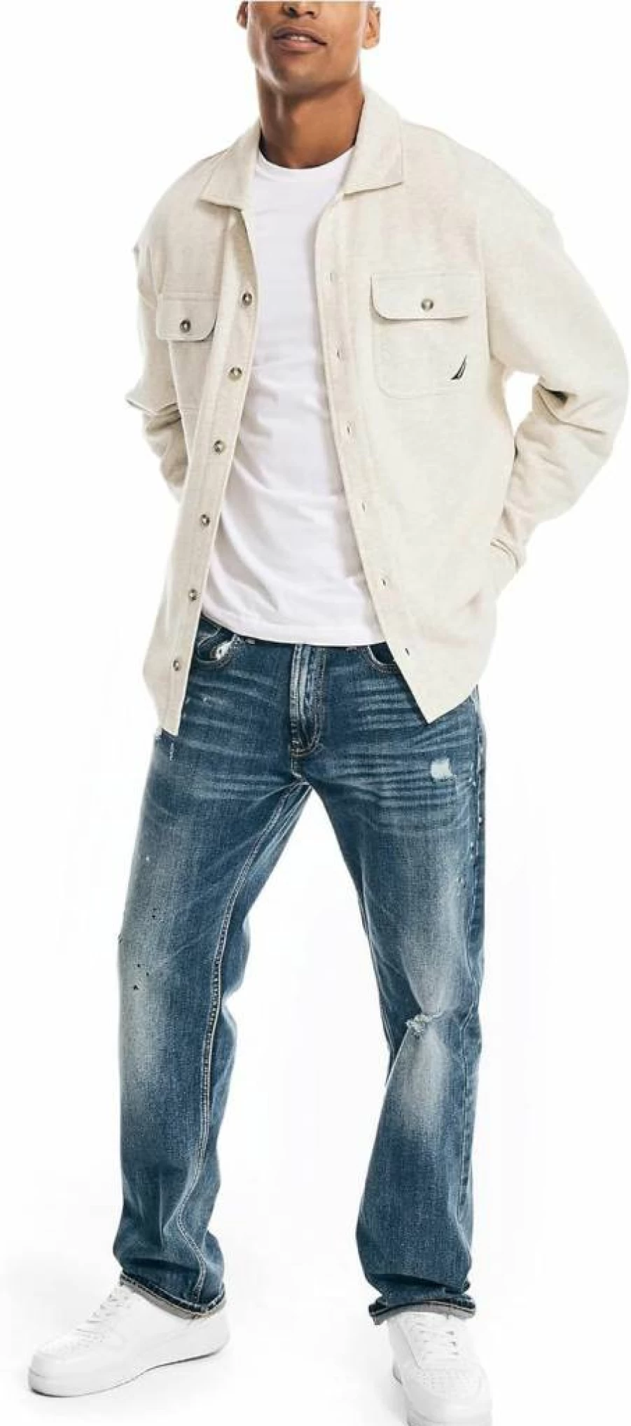 Nautica Men's Fleece Button-Up Shirt - Soft Comfortable Casual Long Sleeve Top
