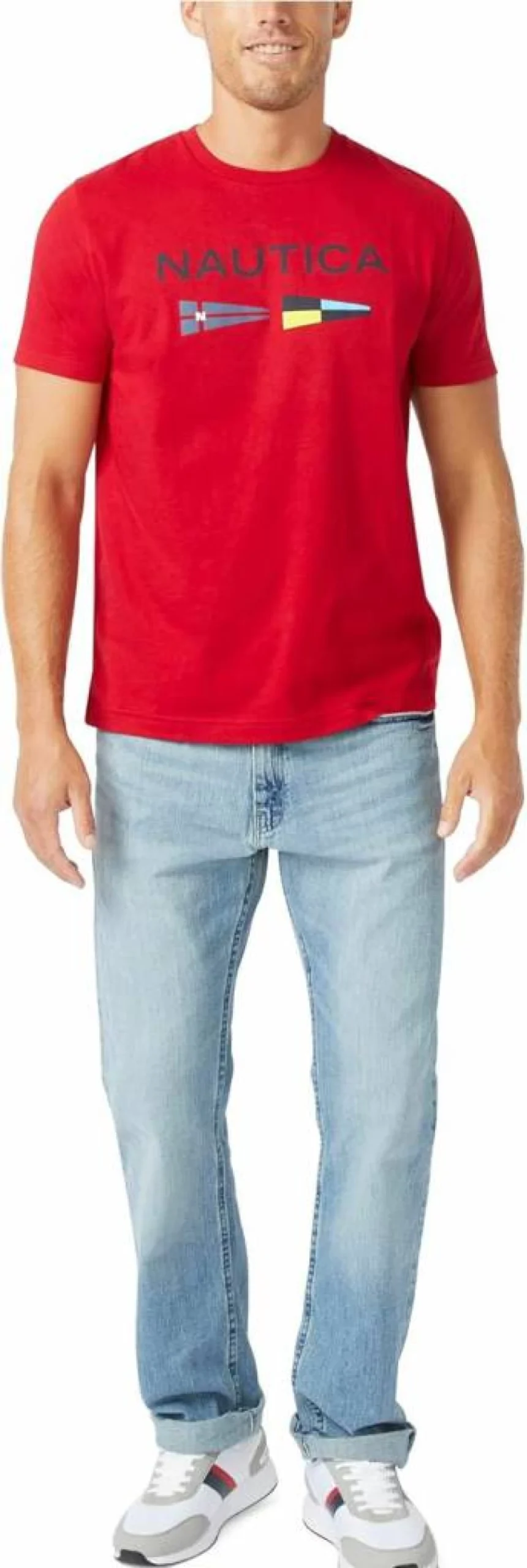 Nautica Men's Eco-Friendly Signal Flag Logo Graphic Cotton T-Shirt – Sustainable Casual Tee