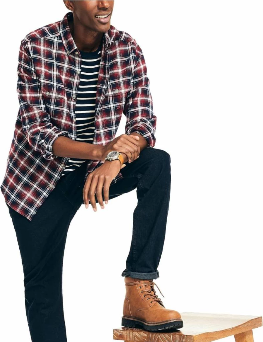 Nautica Men's Sustainable Flannel Plaid Shirt – Eco-Friendly Casual Button-Down for Men
