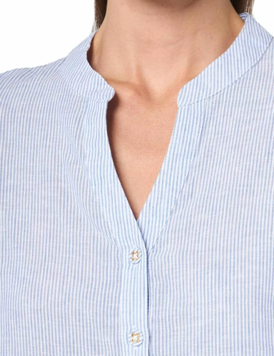 Nautica Women's Linen Blend Short Sleeve Shirt - Casual Popover Top for Summer