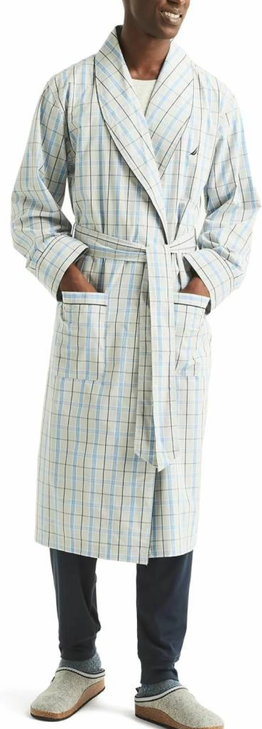 Nautica Men's Plaid Flannel Robe - Sustainable Cotton Bathrobe for Relaxation & Comfort