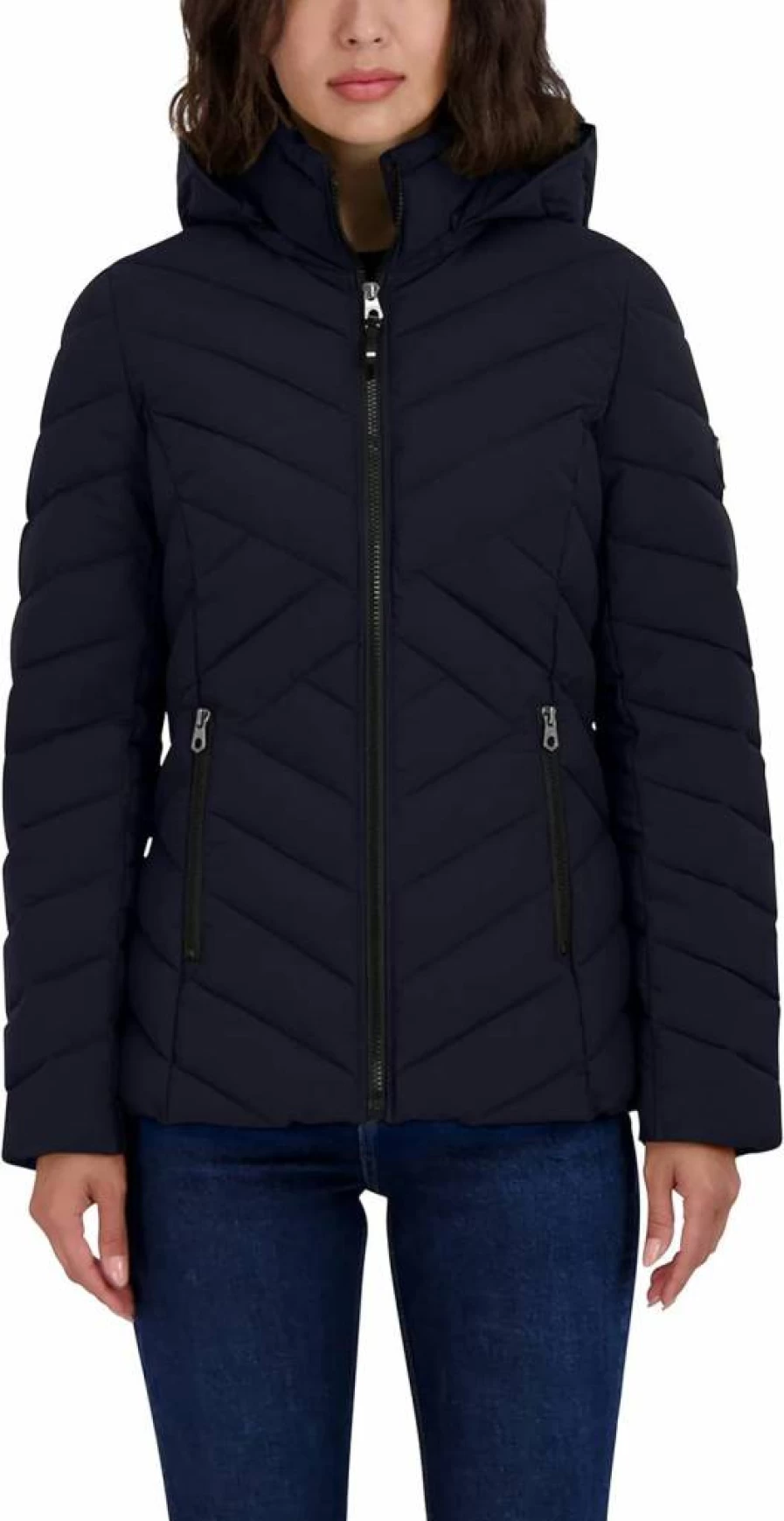 Nautica Women's Lightweight Puffer Jacket with Removable Hood - Stretchable Short Winter Coat
