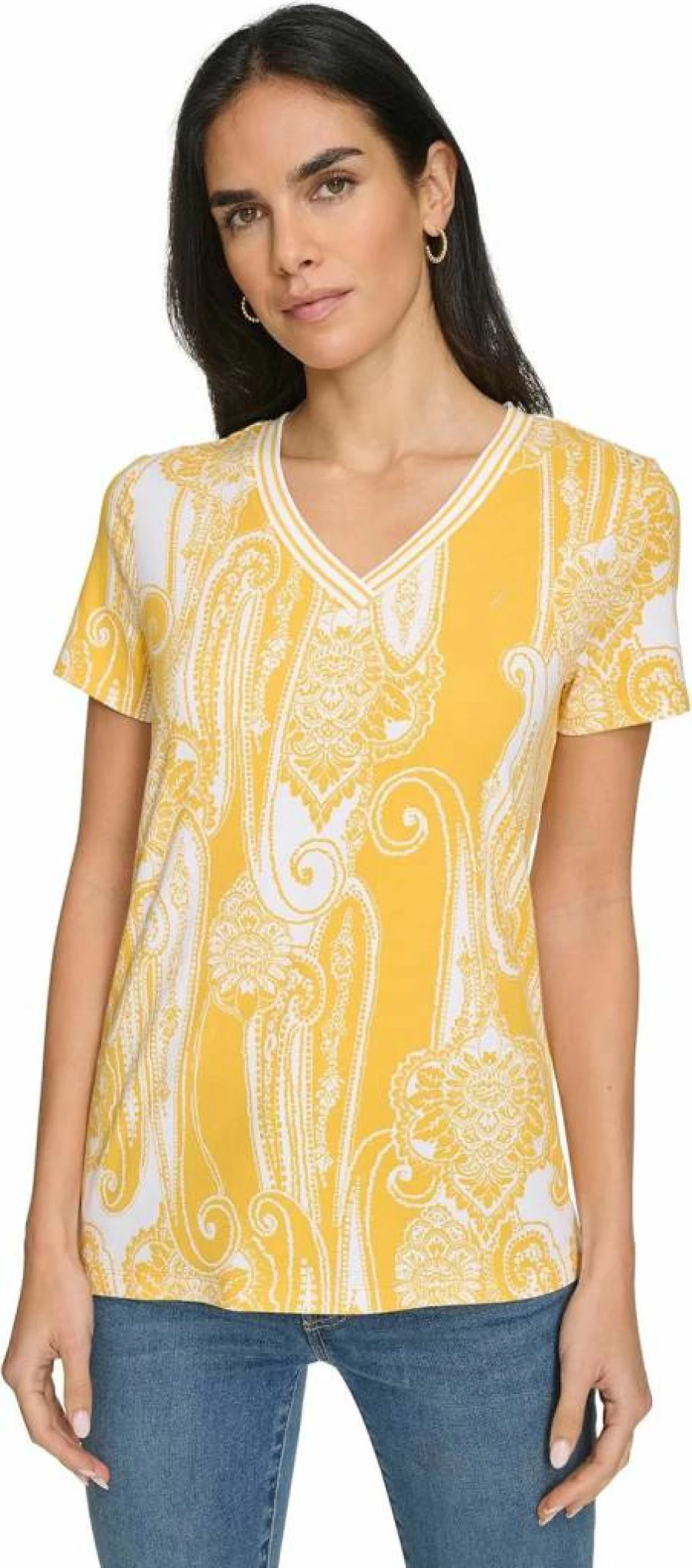Nautica Women's Striped V-Neck Short Sleeve Casual T-Shirt for Summer