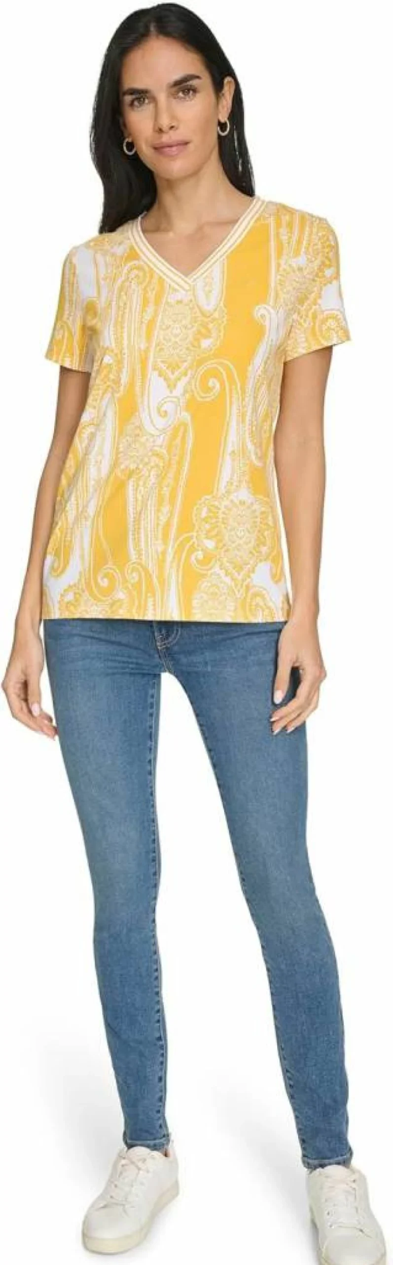 Nautica Women's Striped V-Neck Short Sleeve Casual T-Shirt for Summer