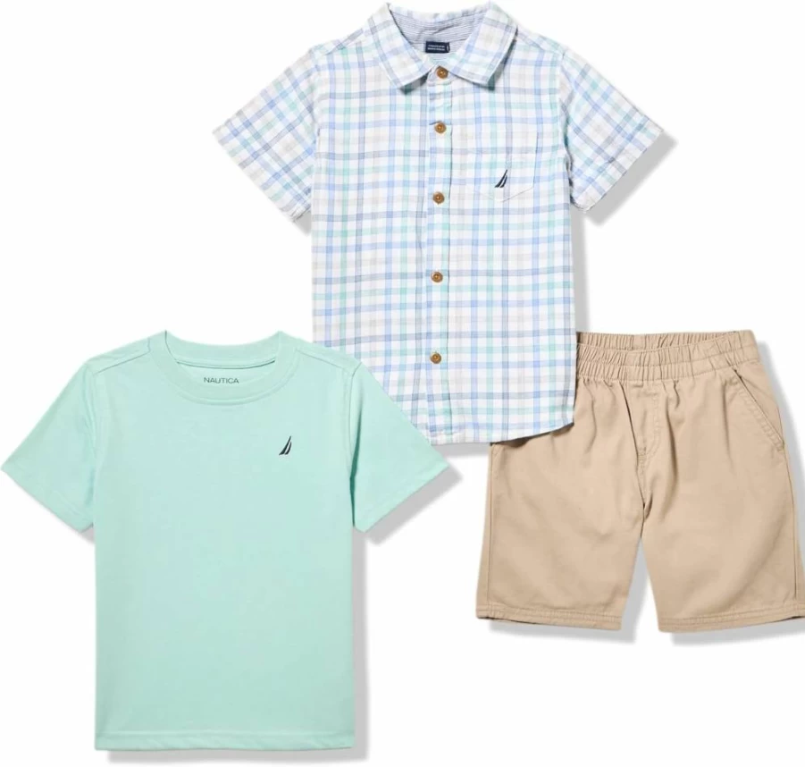 Nautica Boys 3-Piece Shirt and Shorts Set for Kids - Comfortable Summer Outfit