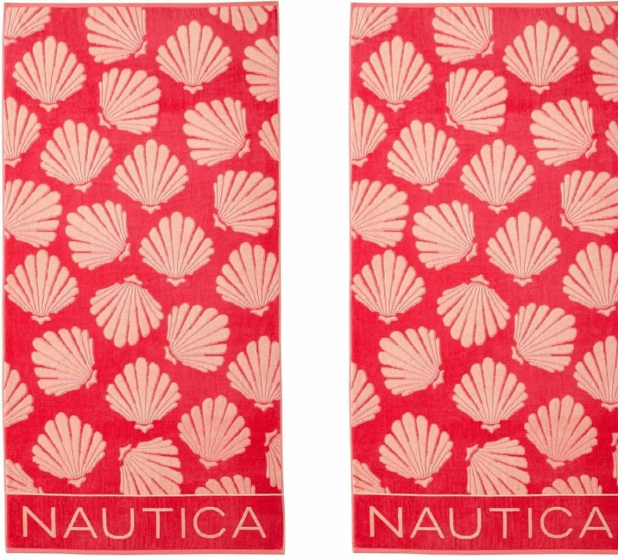 Nautica Oversized Beach Towel Set - 2-Pack Plush Velour Towels, Quick Dry & Super Absorbent, Includes Hanging Loop for Travel, Pool, and Vacation Essentials (Turtle Beach Blue)