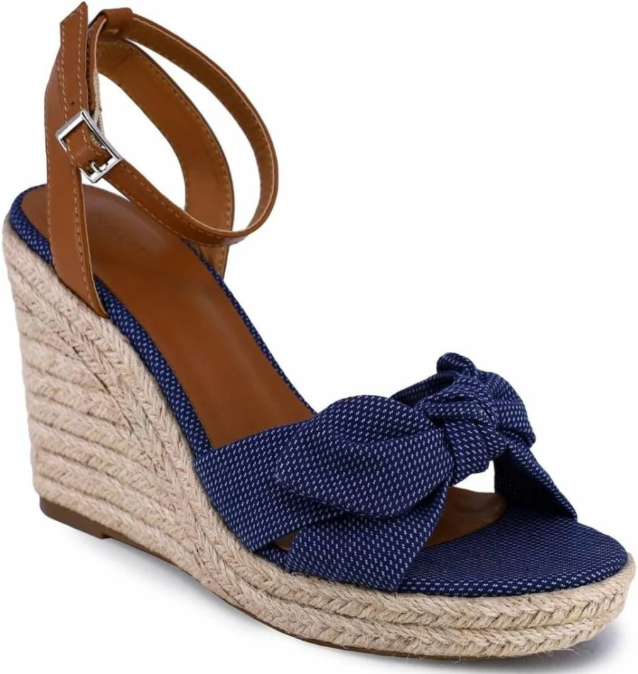 Nautica Women's Comfortable Wedge Sandals with Ankle Strap and Bow - Summer Open Toe Espadrille Platform Heel for Beach and Casual Wear