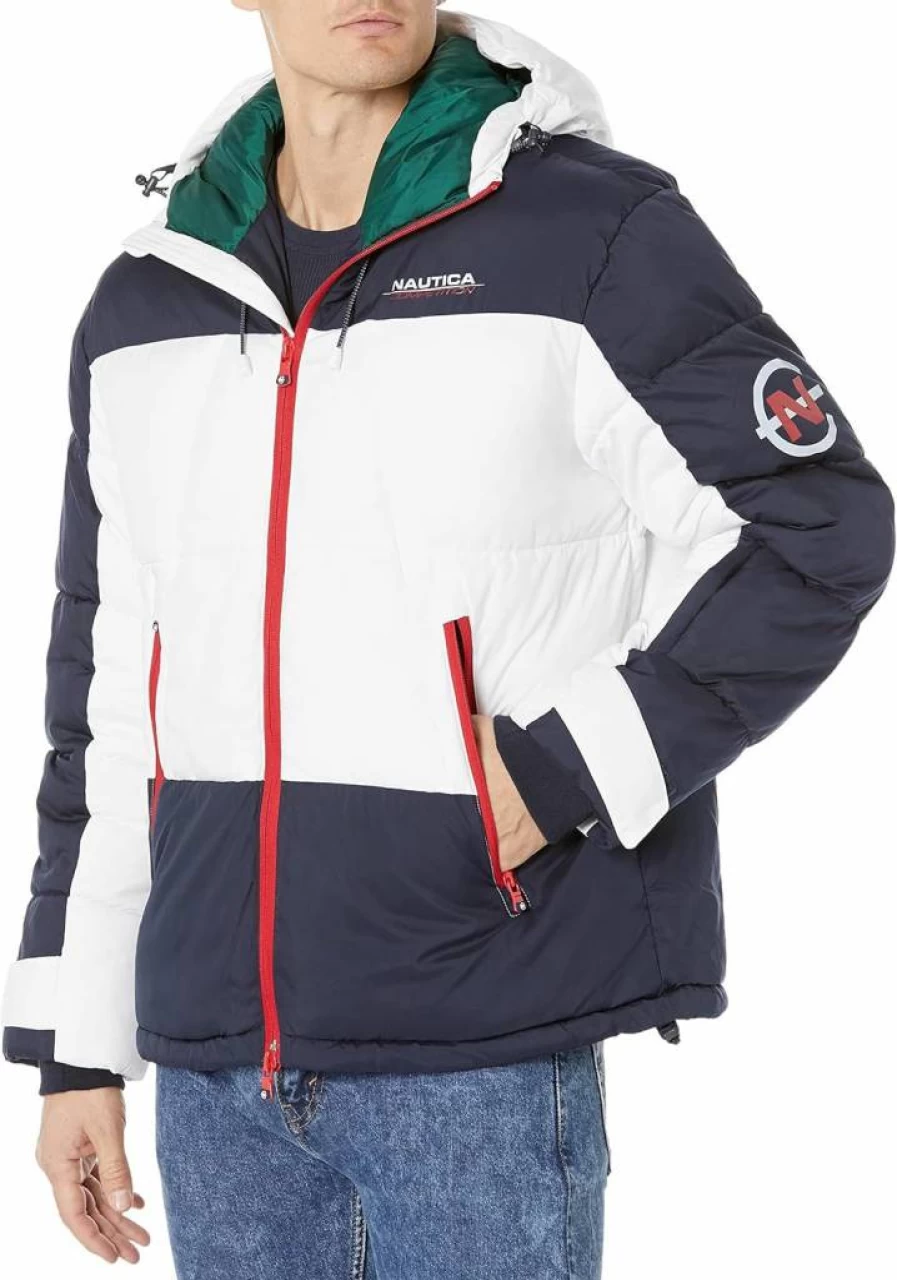 Nautica Men's Sustainable Colorblock Parka Jacket – Water-Resistant Winter Coat with Tempasphere Technology