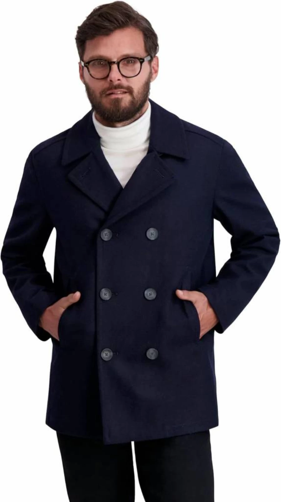 Nautica Men's Wool Blend Double Breasted Peacoat - Winter Warm Overcoat for Men