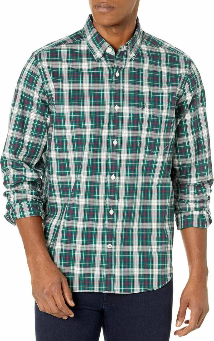 Nautica Men's Wrinkle-Resistant Plaid Dress Shirt for Work & Office Wear