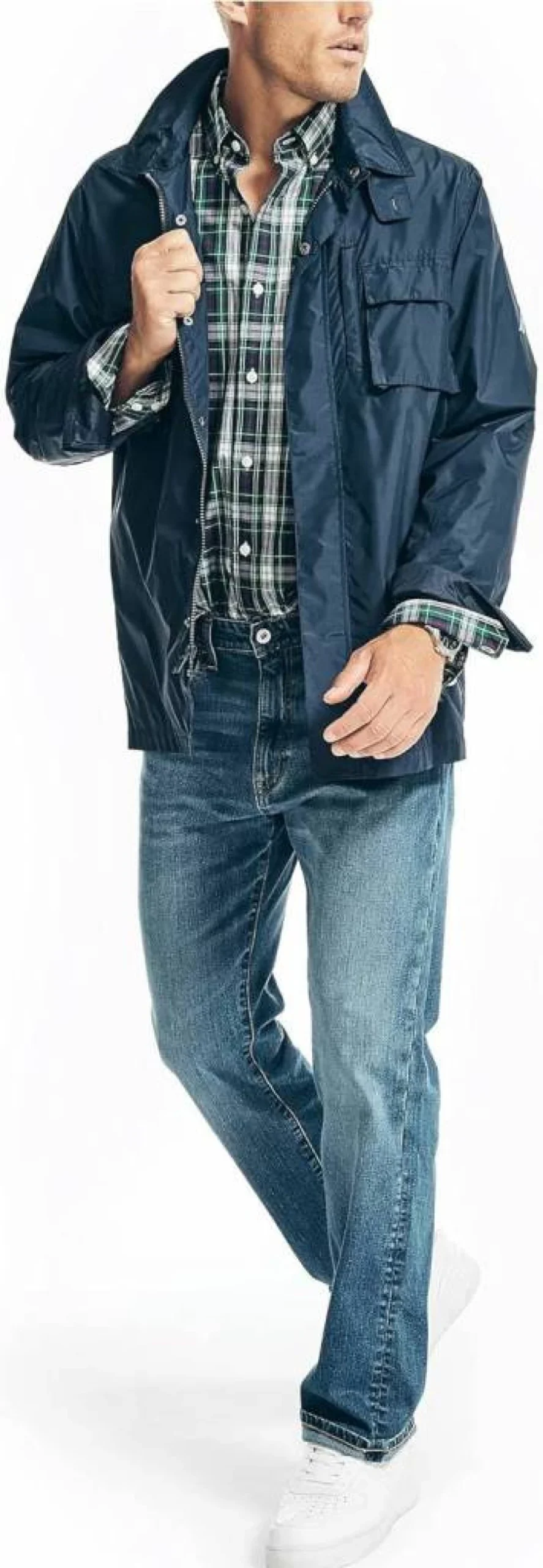 Nautica Men's Wrinkle-Resistant Plaid Dress Shirt for Work & Office Wear