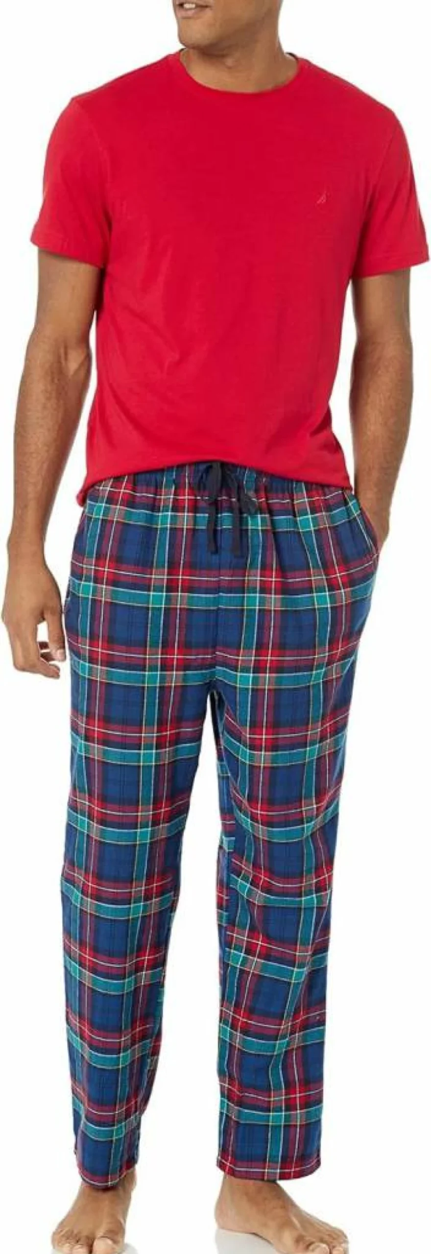 Nautica Men's Plaid Flannel Pajama Set - Comfortable Sleepwear Pants with Matching Top